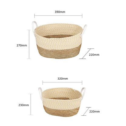 2 Pcs Cotton Rope Stripe Carry Handles Storage Baskets set
