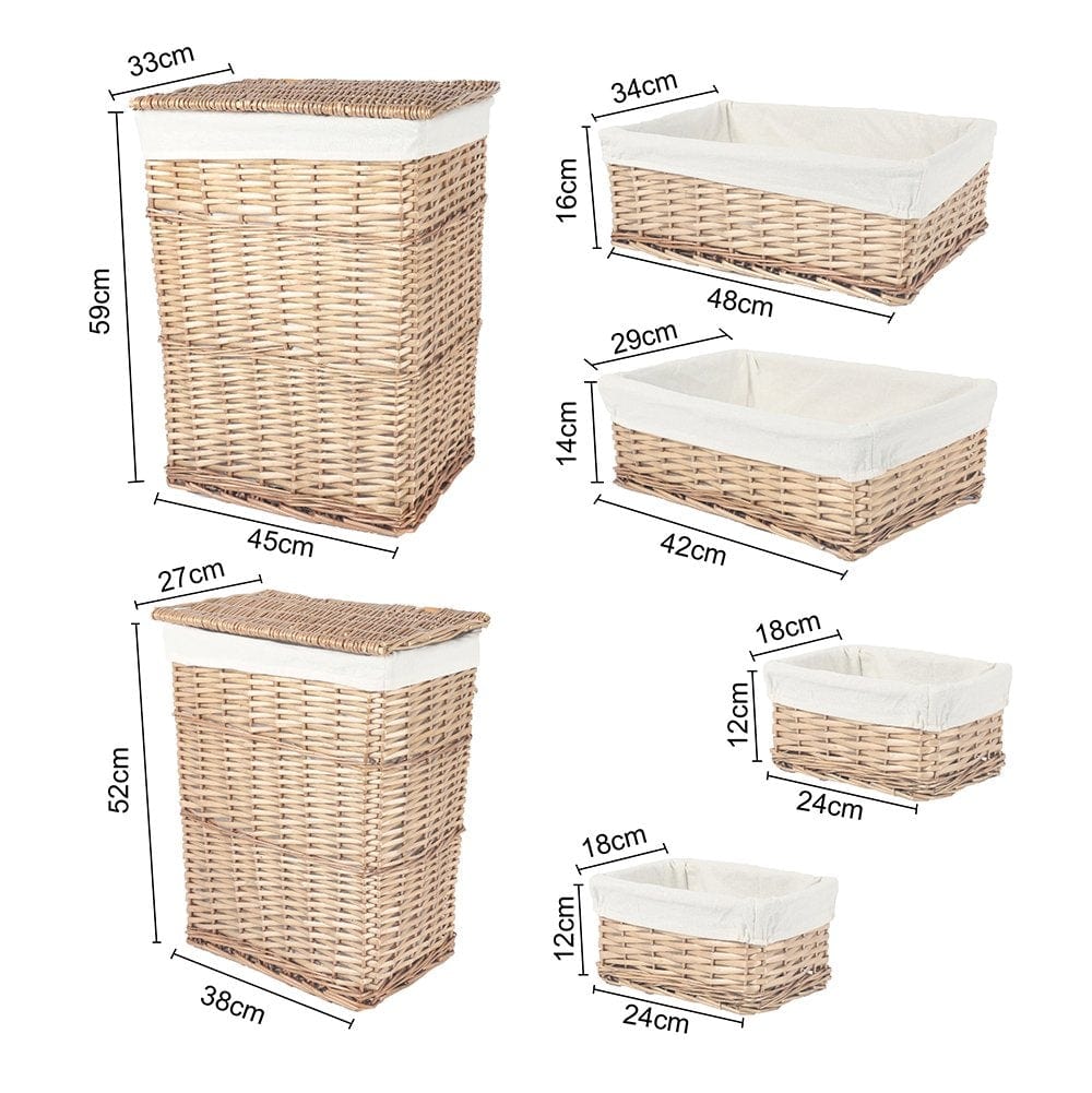 6 Pcs Wicker Storage Baskets With Liner Set