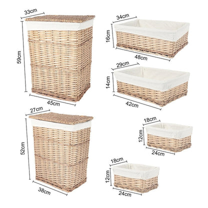 6 Pcs Wicker Storage Baskets With Liner Set
