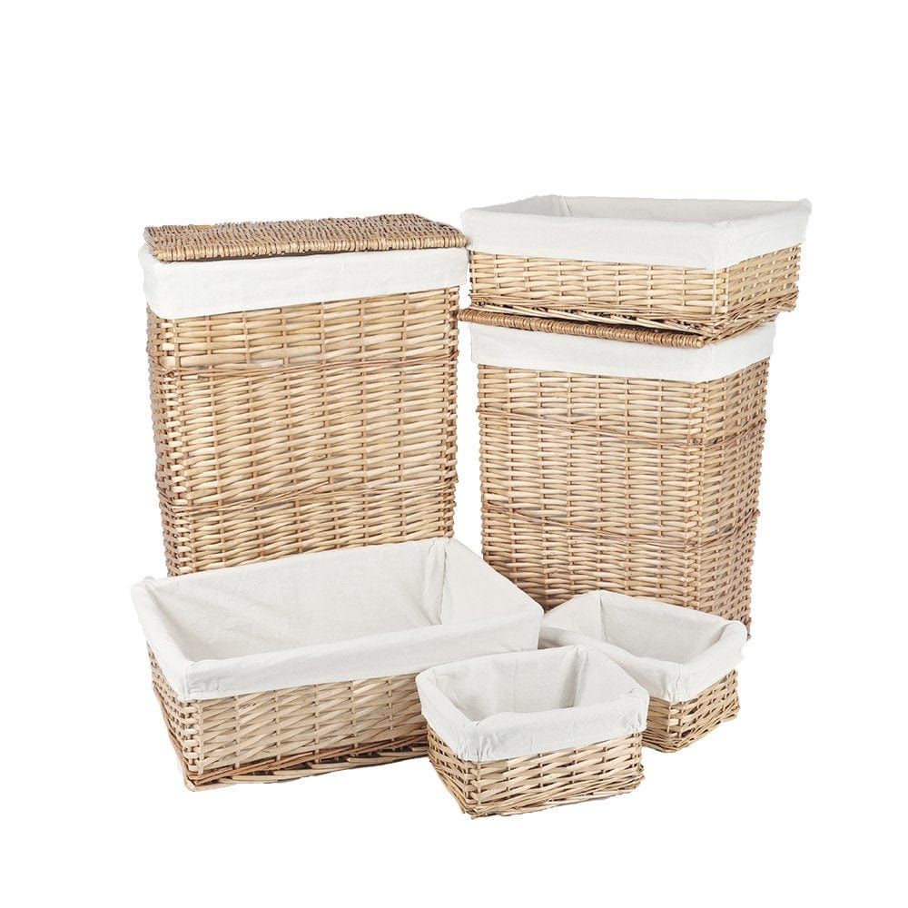 6 Pcs Wicker Storage Baskets With Liner Set