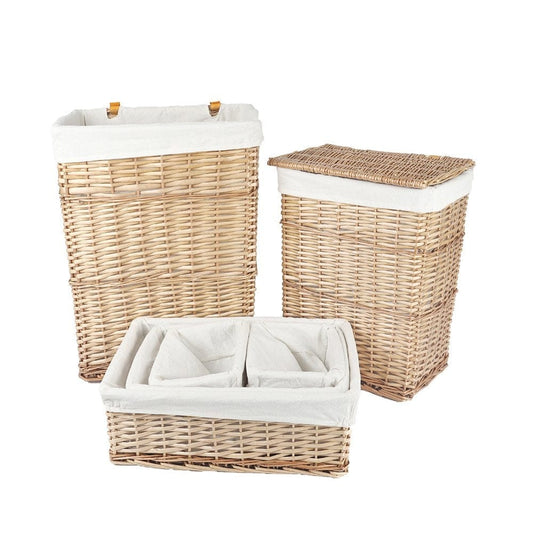 6 Pcs Wicker Storage Baskets With Liner Set