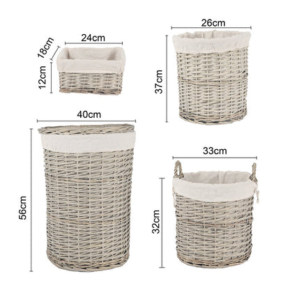 4 Pcs Wicker  Storage Baskets With Liner Set