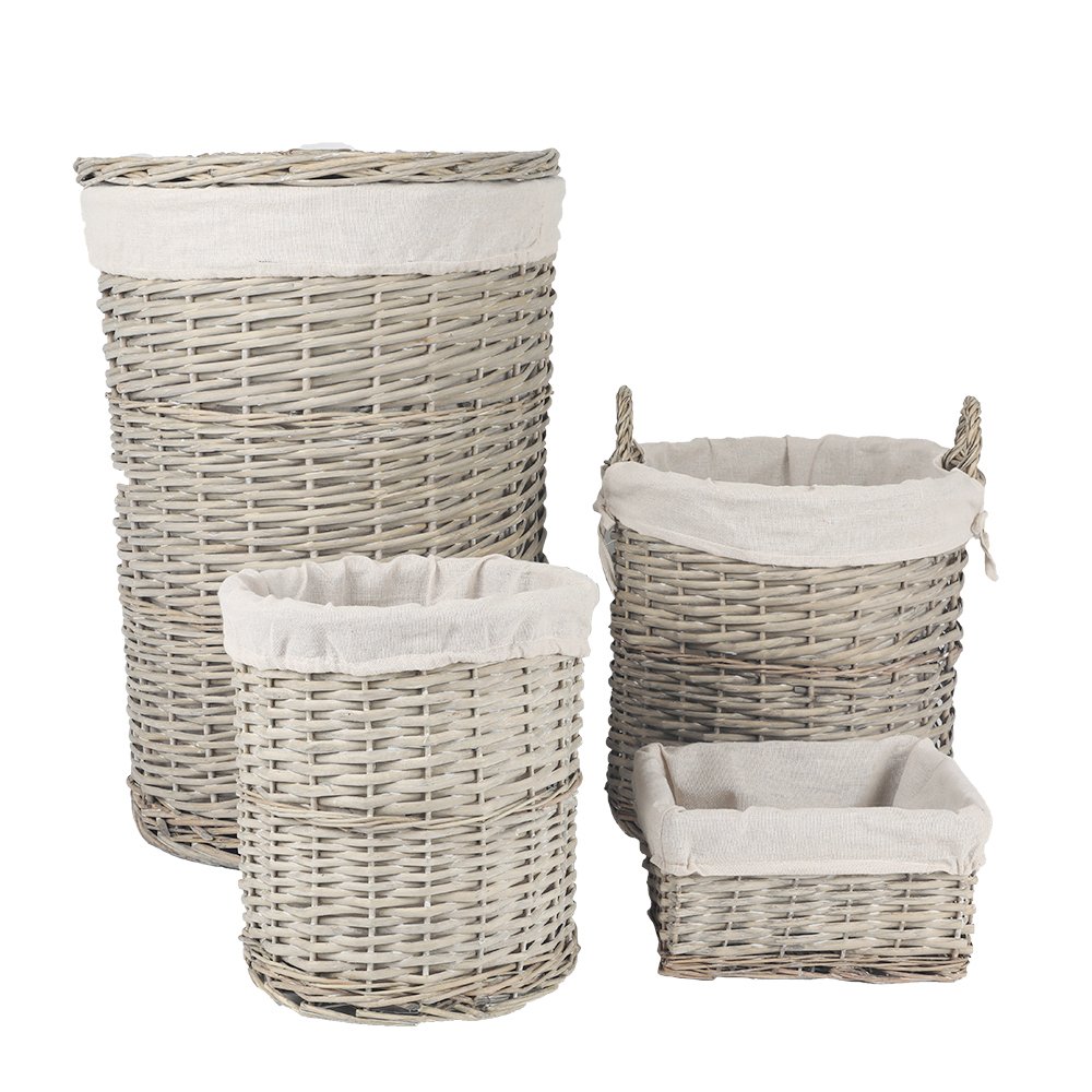 4 Pcs Wicker  Storage Baskets With Liner Set