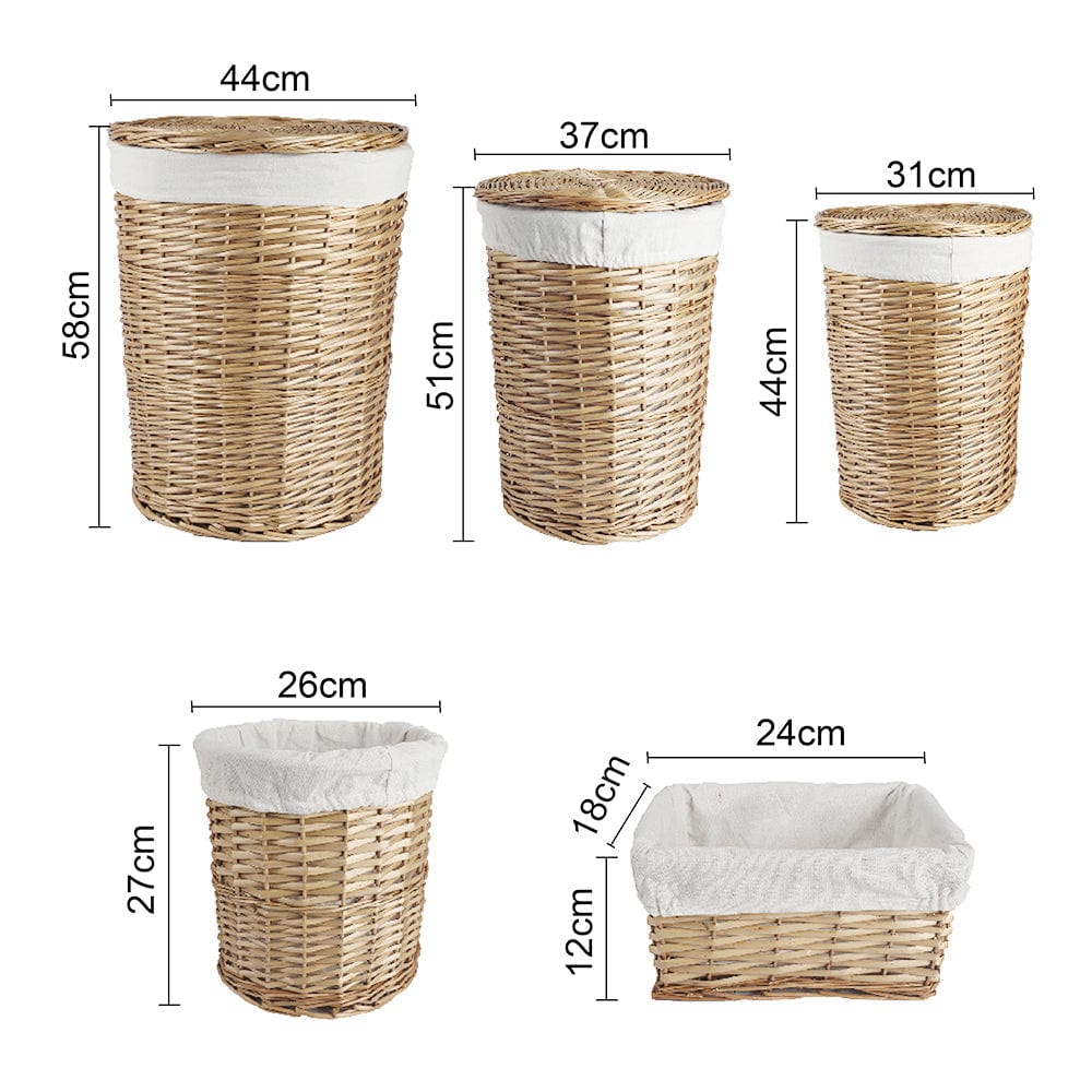 5 Pcs Wicker Storage Baskets With Liner Set