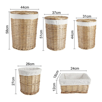 5 Pcs Wicker Storage Baskets With Liner Set