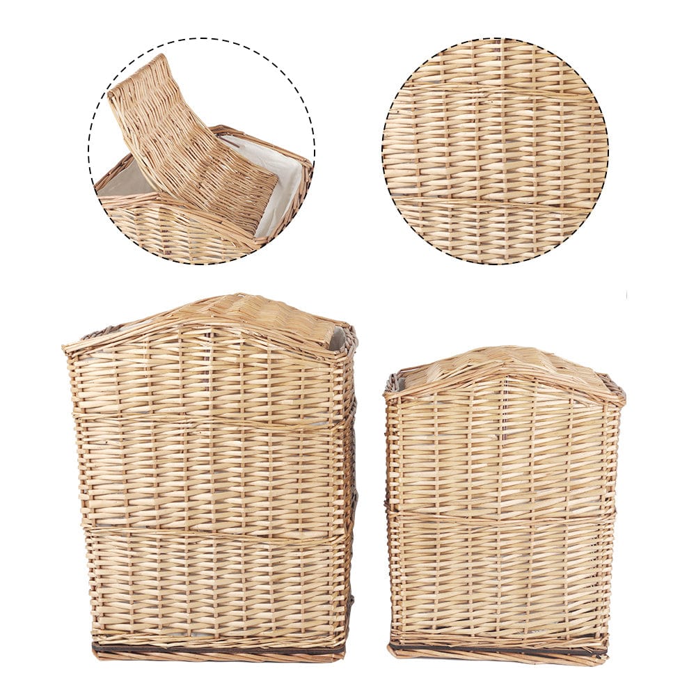 2 Pcs Wicker Storage Baskets With Lid Set