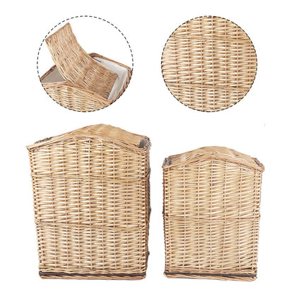 2 Pcs Wicker Storage Baskets With Lid Set