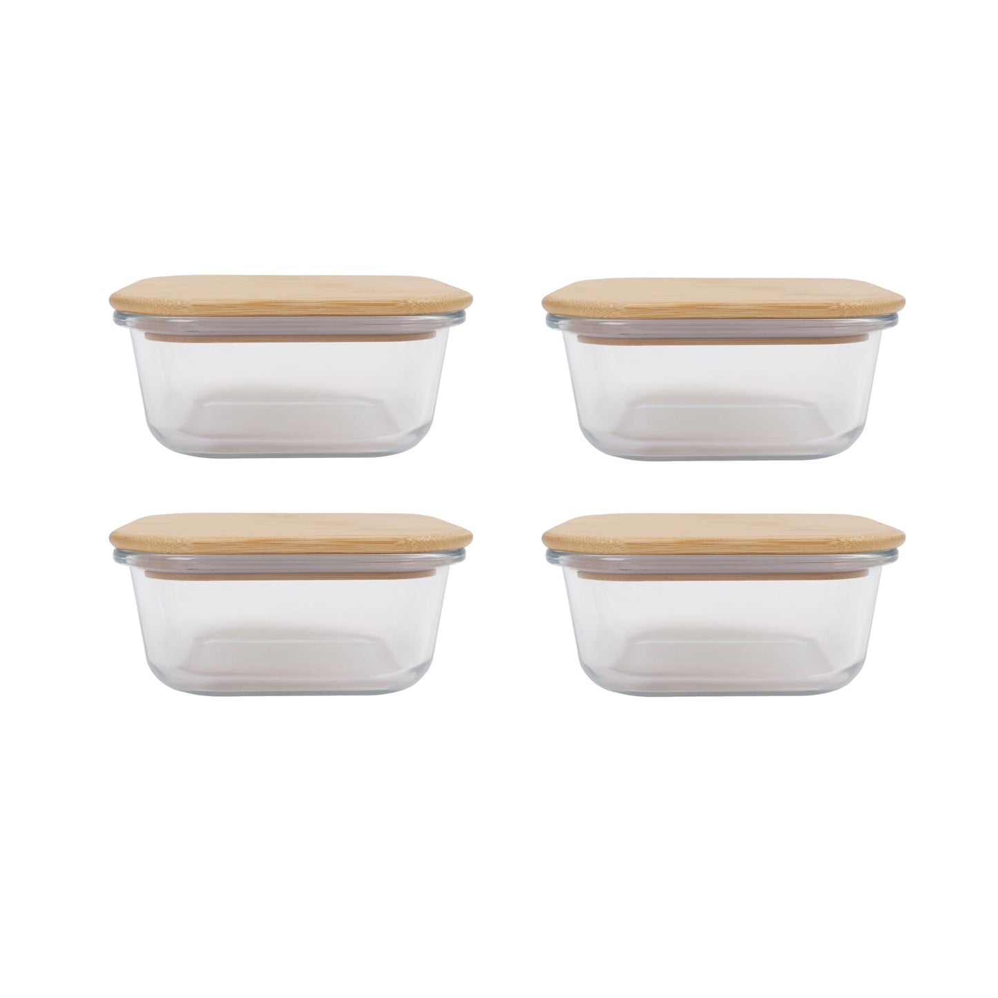 4 Pcs Large Bamboo Food Containers – Clear Glass with Bamboo Lids