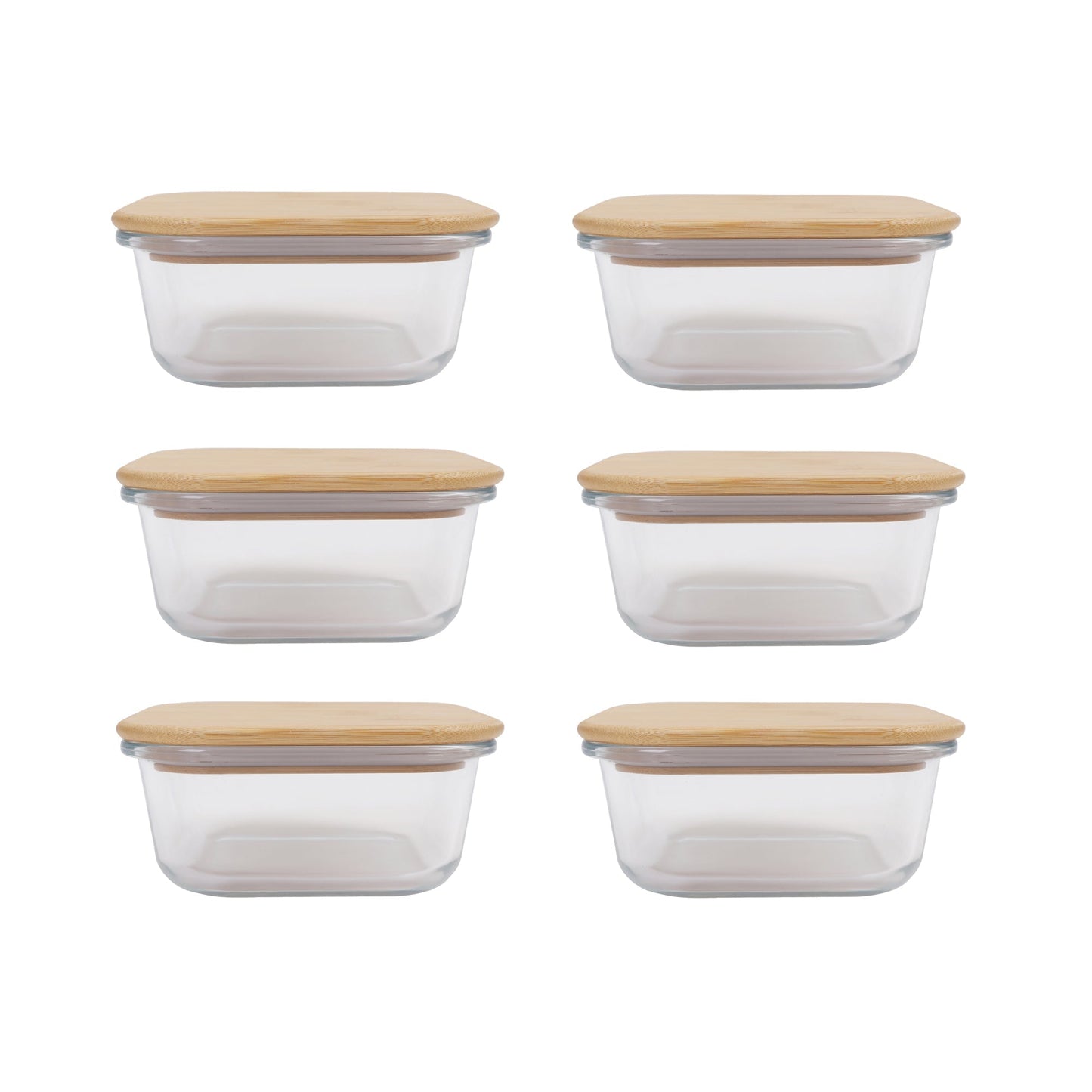 6 Pcs Large Bamboo Food Containers – Clear Glass with Bamboo Lids
