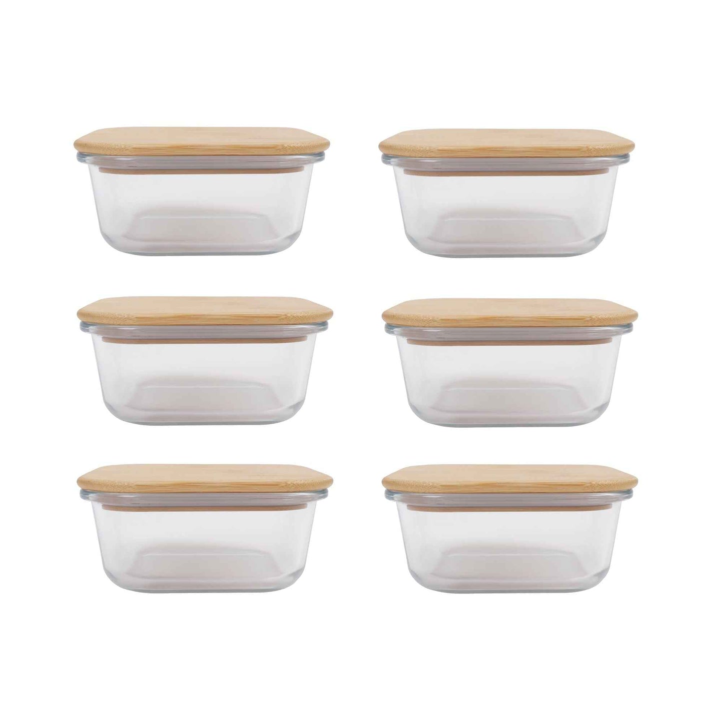 6 Pcs Large Bamboo Food Containers – Clear Glass with Bamboo Lids