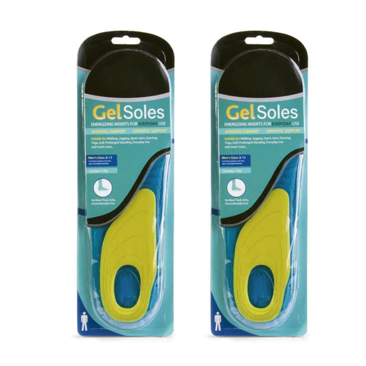 2 Pcs Men's Gel Insoles, Arch Support Pads, Large
