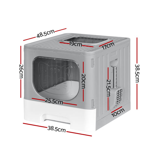 i.Pet Cat Litter Box Large Tray Kitty Toilet Enclosed Hooded Foldable Cat Litter Box Scoop Grey