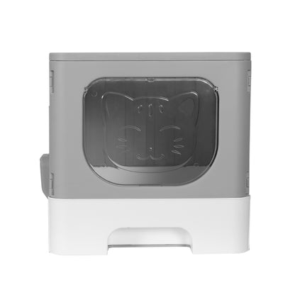 i.Pet Cat Litter Box Large Tray Kitty Toilet Enclosed Hooded Foldable Cat Litter Box Scoop Grey