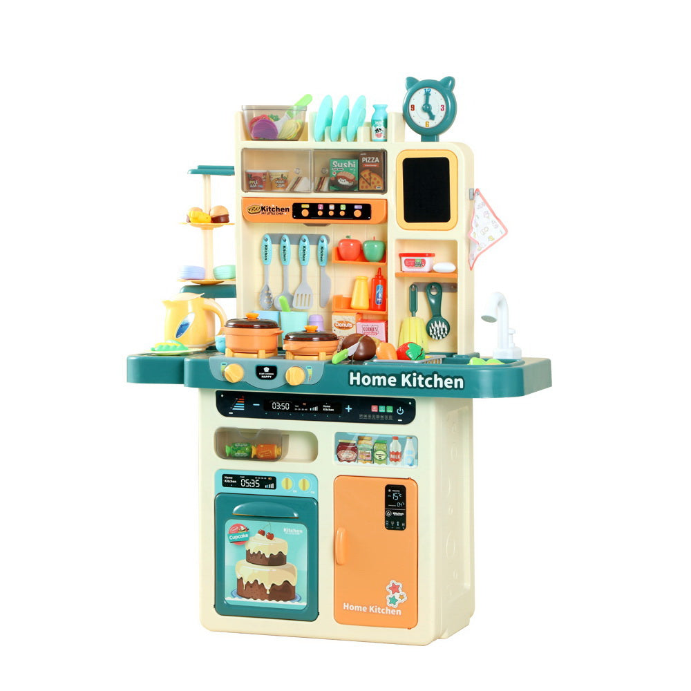 Keezi Kids Kitchen Pretend Play Cooking Set - Realistic Steam, Light & Sound Effects, Toddler Role Play Toy