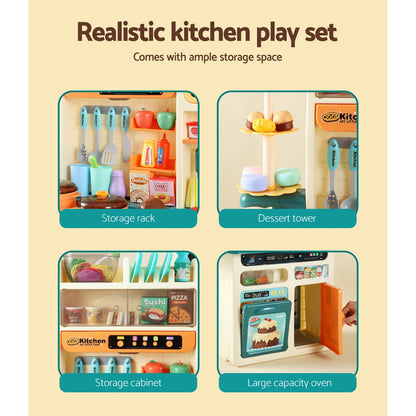 Keezi Kids Kitchen Pretend Play Cooking Set - Realistic Steam, Light & Sound Effects, Toddler Role Play Toy