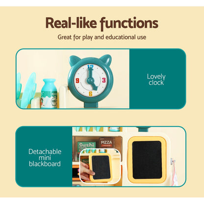 Keezi Kids Kitchen Pretend Play Cooking Set - Realistic Steam, Light & Sound Effects, Toddler Role Play Toy