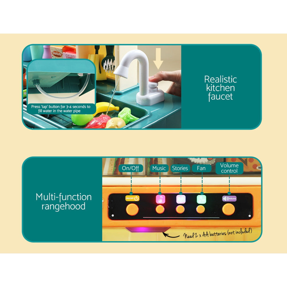 Keezi Kids Kitchen Pretend Play Cooking Set - Realistic Steam, Light & Sound Effects, Toddler Role Play Toy