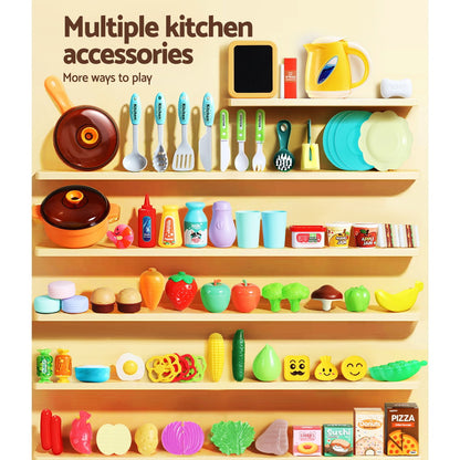 Keezi Kids Kitchen Pretend Play Cooking Set - Realistic Steam, Light & Sound Effects, Toddler Role Play Toy