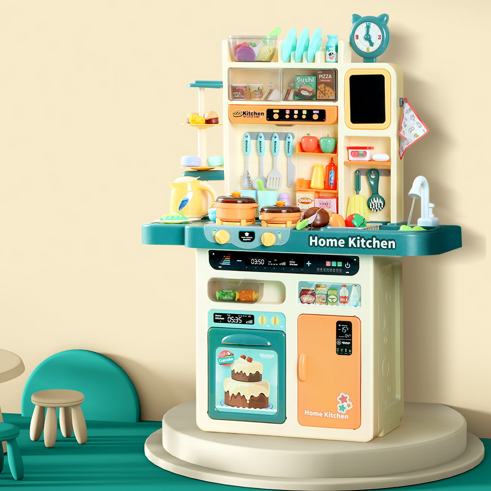 Keezi Kids Kitchen Pretend Play Cooking Set - Realistic Steam, Light & Sound Effects, Toddler Role Play Toy