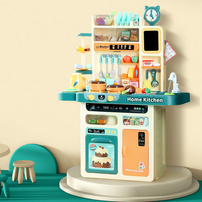 Keezi Kids Kitchen Pretend Play Cooking Set - Realistic Steam, Light & Sound Effects, Toddler Role Play Toy