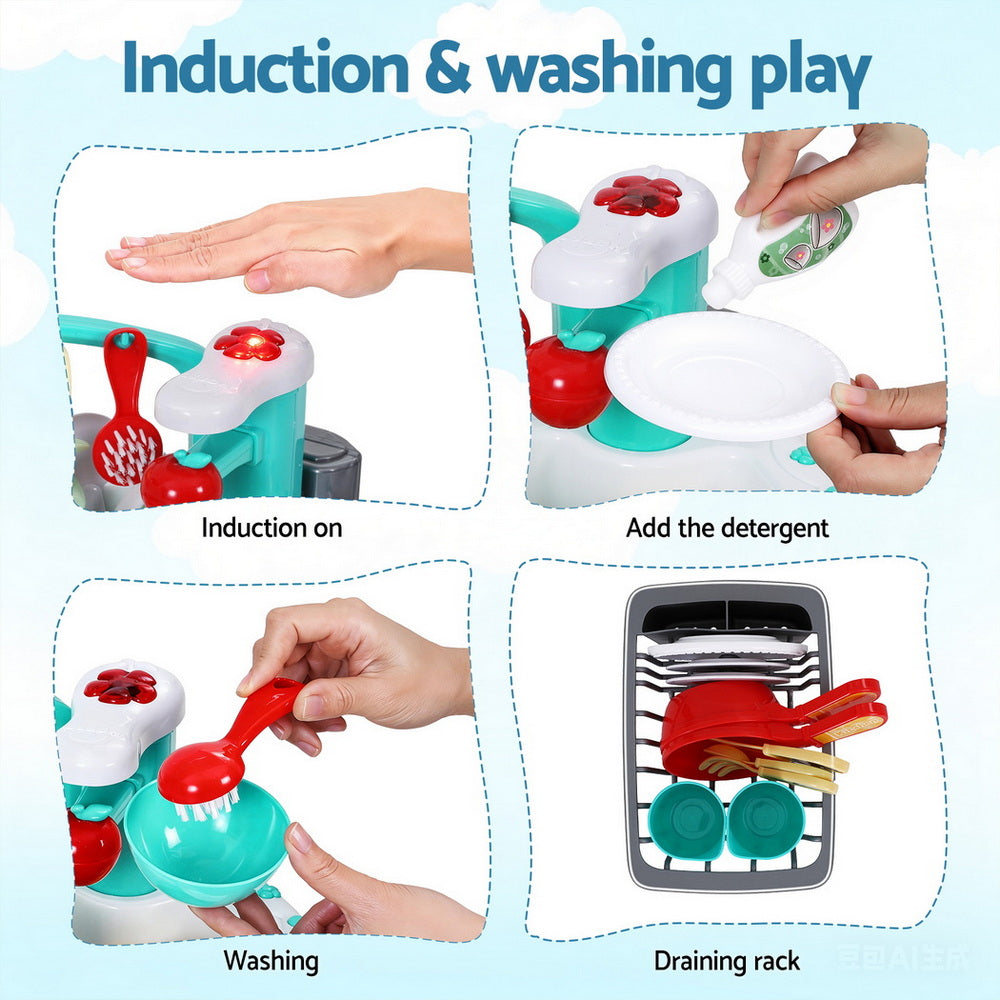 Kids Kitchen Play Set Play Pretend Sink Dishwasher Toys Green