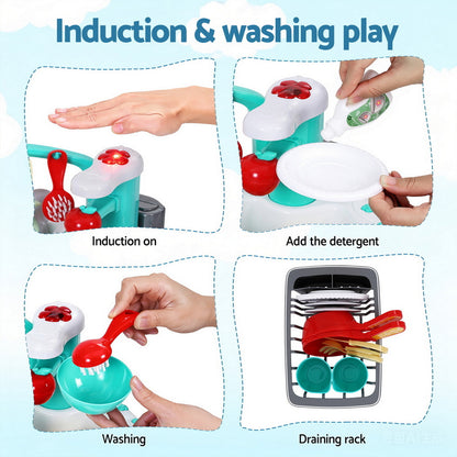 Kids Kitchen Play Set Play Pretend Sink Dishwasher Toys Green