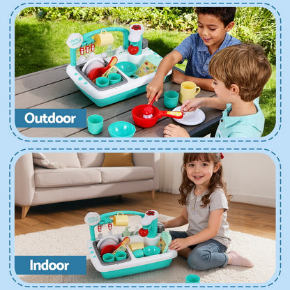 Kids Kitchen Play Set Play Pretend Sink Dishwasher Toys Green