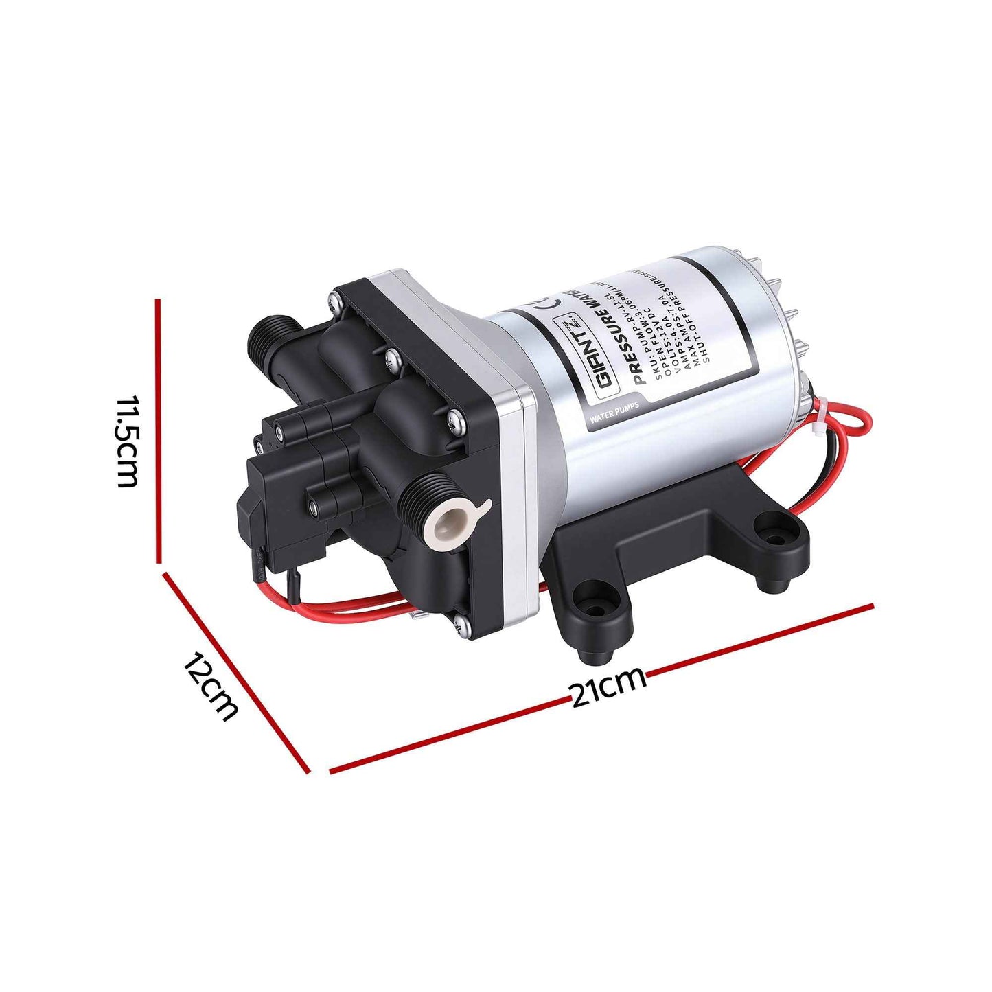 Giantz 12V DC Water Pump, 11.3LPM 55PSI 3 GPM Self-Priming RV Water Pressure Pump with Automatic Pressure Switch, for RV Marine Camping Yacht Garden Fresh Water Diaphragm, 2088-554-144 Replacement