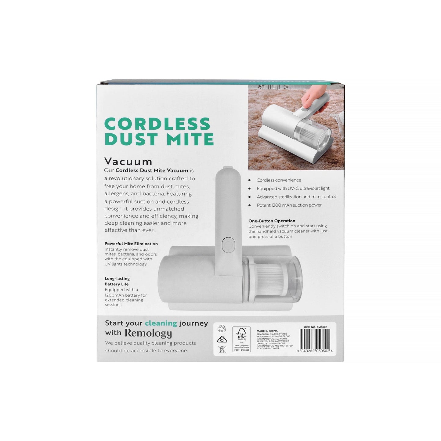UV‑C Cordless Dust Mite Vacuum Handheld Sanitizing Cleaner with 1200 mAh Battery