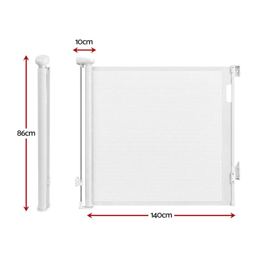 Keezi Retractable Gate Baby Gate Pet Safety Fence Extends up to 140cm White