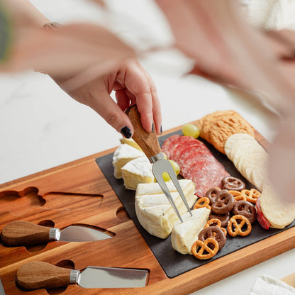 4 Pcs Clevinger Acacia Wood & Slate Cheese Board With Knife Set