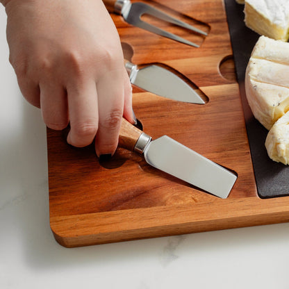 4 Pcs Clevinger Acacia Wood & Slate Cheese Board With Knife Set