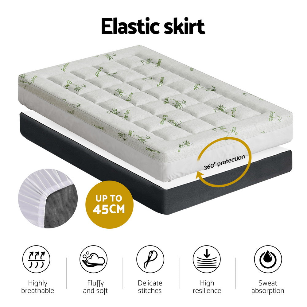 Giselle Bedding Mattress Topper Pillowtop Bamboo 7.5cm King Single