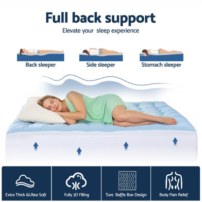 Giselle Bedding Pillowtop Mattress Topper 5cm Reversible Cooling & Soft Coral Fleece Pad for Back Pain Relief, Washable Skin-friendly Bed Protector with 45cm Deep Pocket Double