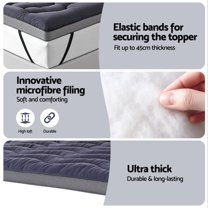 Giselle Bedding 5cm Pillowtop Topper Bamboo Polyester Blend Fibre Pad for Back Pain Relief Washable Overfilled Bed Protector 500GSM King