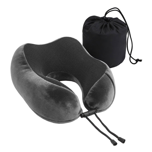 Wanderlite Travel Pillow for Airplanes Memory Foam Neck Pillows for Traveling, Soft & Washable Cover with Storage Bag, Portable Plane Accessories for Airplanes Offices Cars, Grey