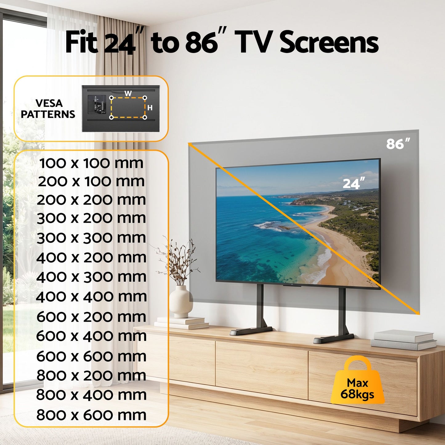 Universal TV Stand For 24-86 Inch TVs, Tabletop TV Stand Base With Height Adjustment, Desktop TV Mount For LED, LCD, OLED & Flat Screen TVs