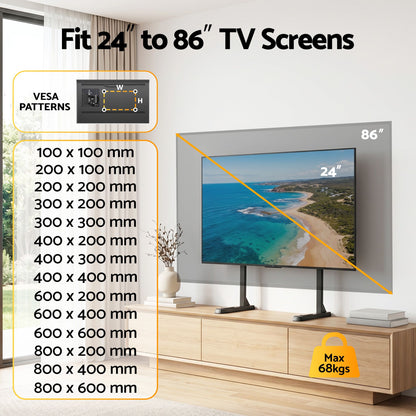Universal TV Stand For 24-86 Inch TVs, Tabletop TV Stand Base With Height Adjustment, Desktop TV Mount For LED, LCD, OLED & Flat Screen TVs