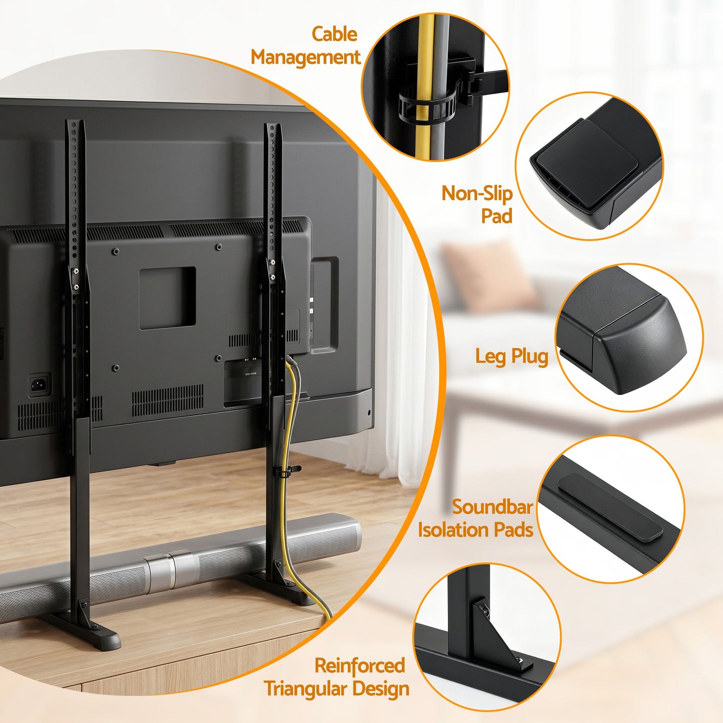 Universal TV Stand For 24-86 Inch TVs, Tabletop TV Stand Base With Height Adjustment, Desktop TV Mount For LED, LCD, OLED & Flat Screen TVs