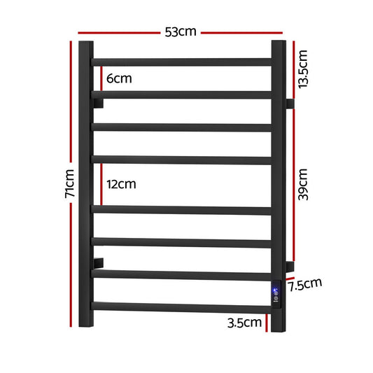 Devanti Heated Towel Rail 8 Square Bars with Timer Electric Heater Warmer Rack