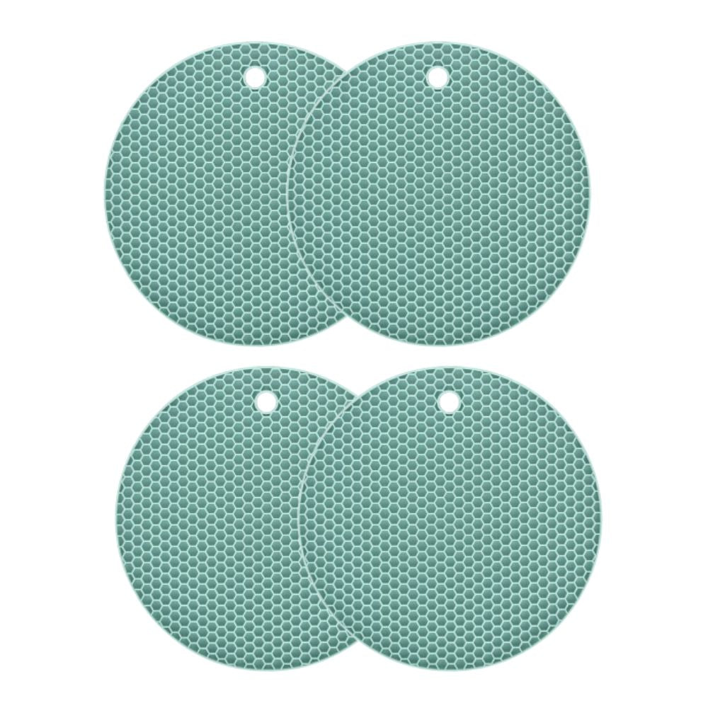 4 Pcs Round Silicone Pot Holder Insulation Mat Teal