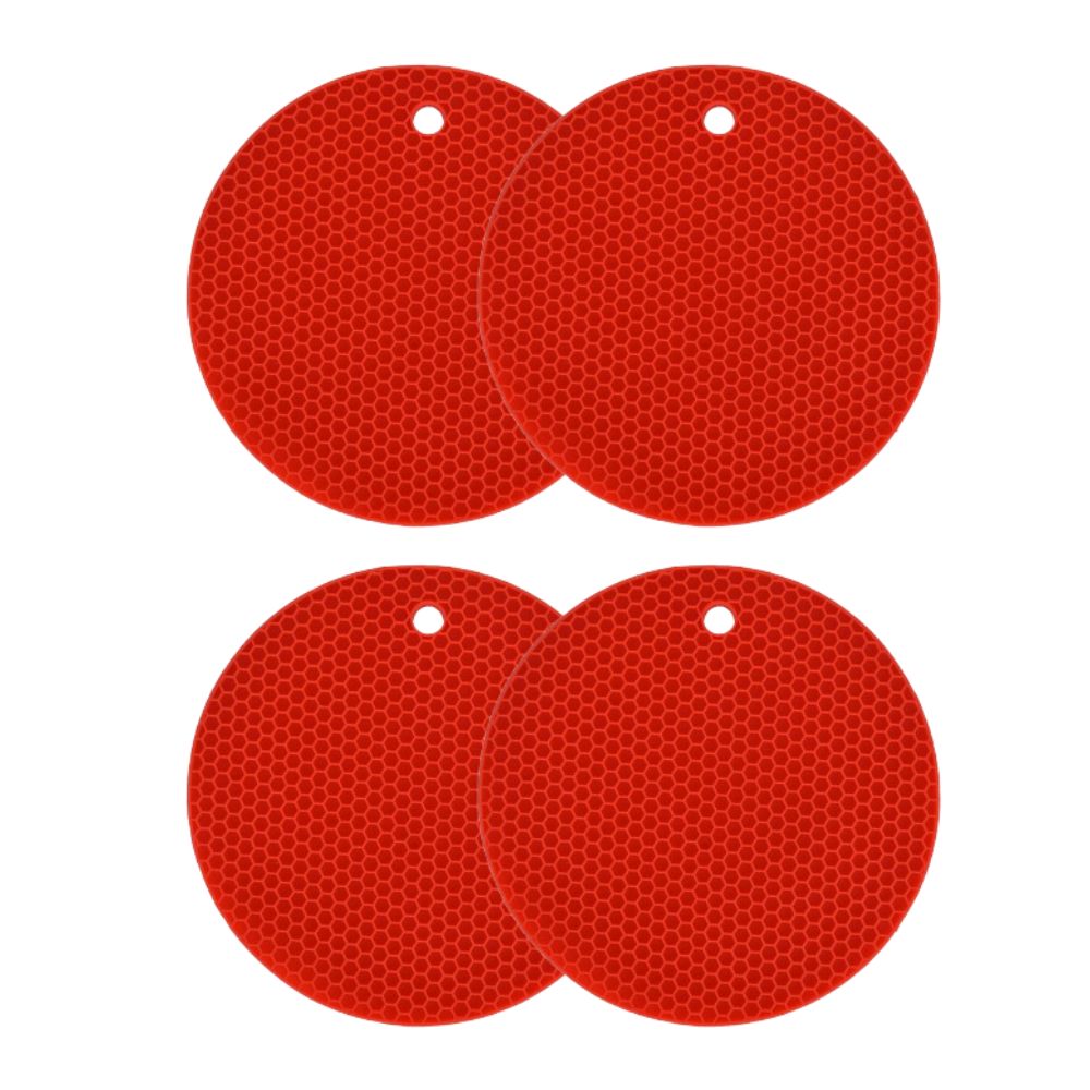 4 Pcs Round Silicone Pot Holder Insulation Mat Red