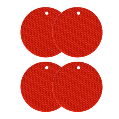 4 Pcs Round Silicone Pot Holder Insulation Mat Red