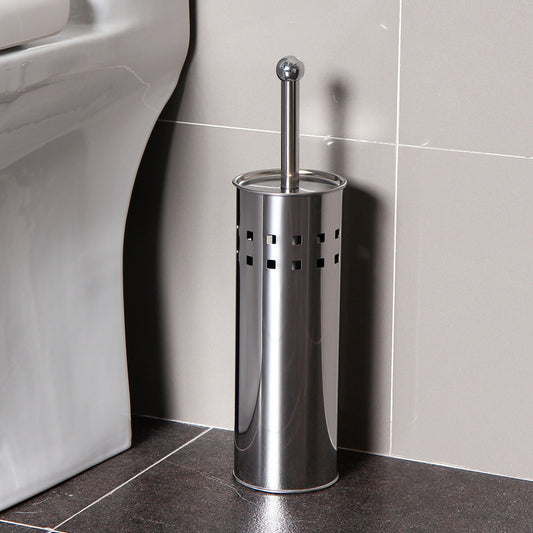 Stainless Steel Toilet Brush With Base and Long-Handled Brush for Bathroom Toilet Cleaning-Silver