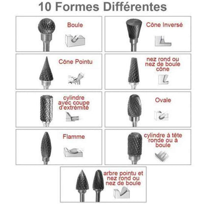 10pcs Double Cut Tungsten Steel Rotary Files with 3mm Shank, Twist Drill Bits for Dremel Rotary Tools