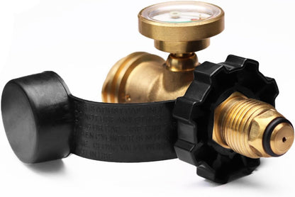 Universal Fit POL Propane Tank Adapter with Gauge - Converts POL LP Tank Service Valve to QCC1 / Type 1, Old to New Connection Type