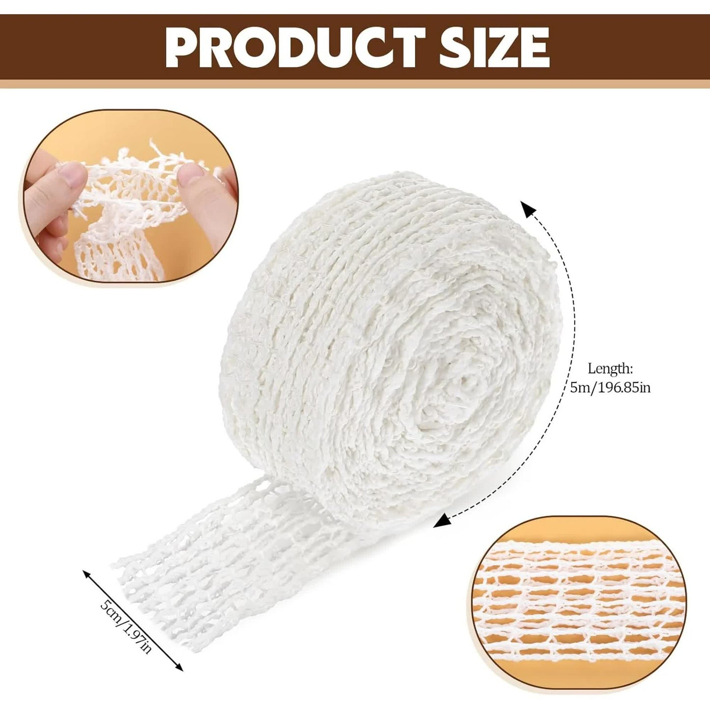 16.4ft Meat Netting Roll, Size 18, Elastic Smoked Meat Beef Poultry Ham Netting Cooking Meat Twine Net Cooked Food Mesh Bag for Meat Cooking or Drying Sausage Making
