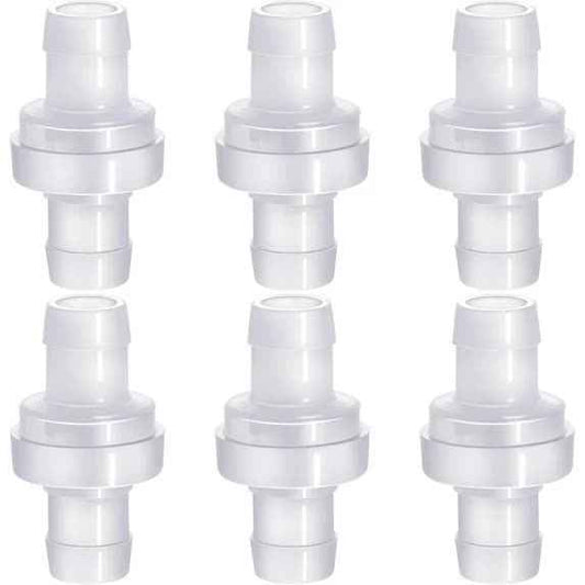 6 Pack One Way Check Valves, 1/2" (12mm) Hose Barb Non Return Ozone Resistance Plastic Valve Pump for Fuel Oil Water Air Gas
