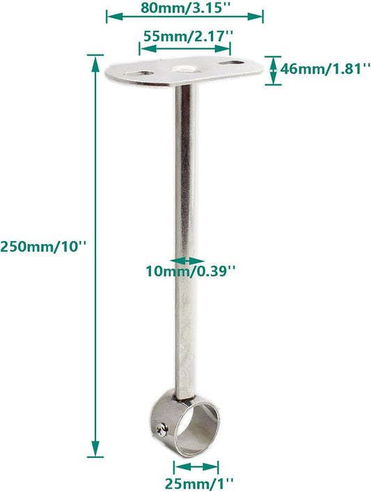 2 Pack Ceiling Mount Bracket, Stainless Steel Wardrobe Pipe Bracket Rod Holder Ceiling Holder,  Shower Curtain Closet Wardrobe Rod Lever Support Holder Pipe Flange Socket (25x250mm/1x10'')