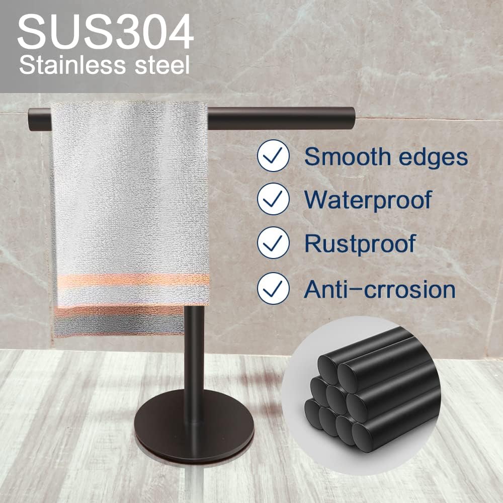 Hand Towel Holder Stand for Bathroom Vanity Countertop Matte Black T-Shape Towel Bar Rack Stand Towel Bar for Bathroom Kitchen  Matte Black    Matte Black